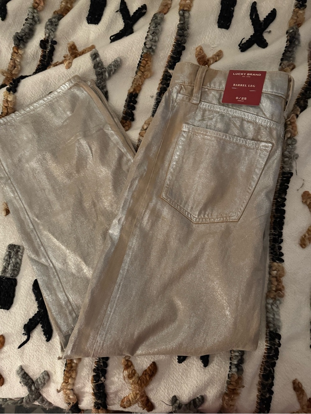 Lucky Brand Gold Metallic Barrel-Leg Jeans NWT